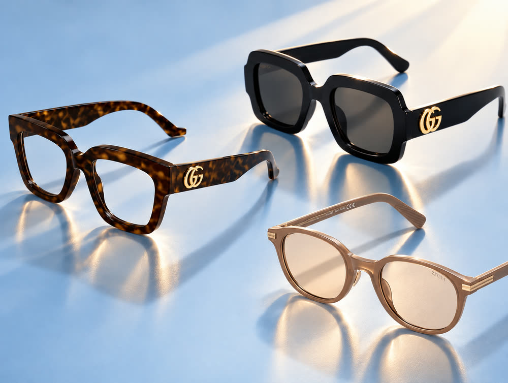 Three pairs of premium designer frames and sunglasses